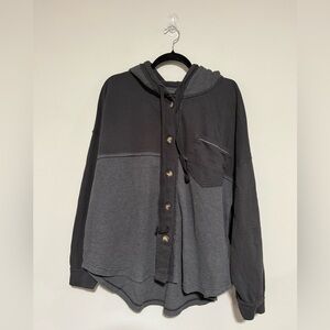 American Eagle Gray Lived In Button Front Waffle Knit Hoodie Size Large XL